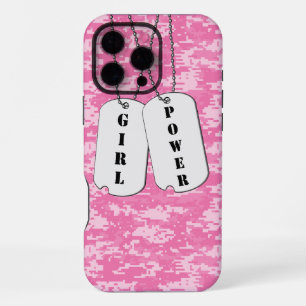 Pink Camouflage Girl Power Dog Tags iPhone 16 Pro Max Case