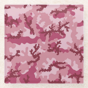 Pink camouflage glass coaster