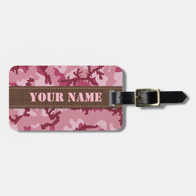 Pink camouflage luggage tag (Front Horizontal)