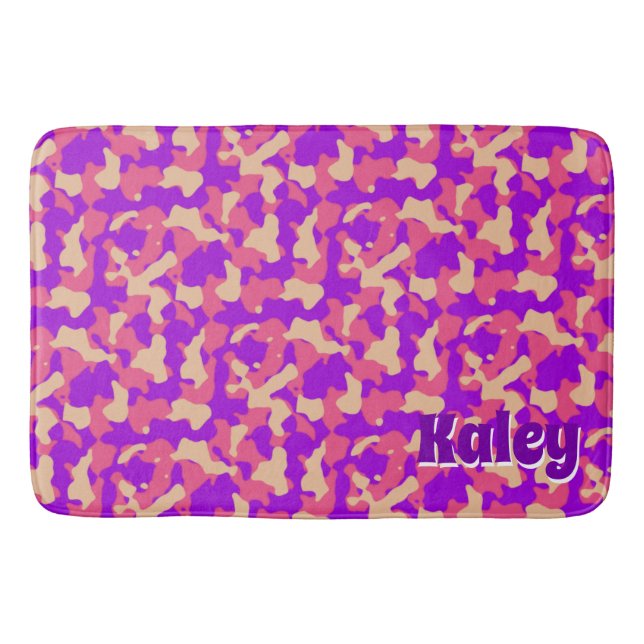 Pink Camouflage Monogram Name Bath Mat (Front)