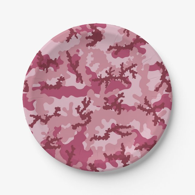 Pink camouflage paper plate (Front)