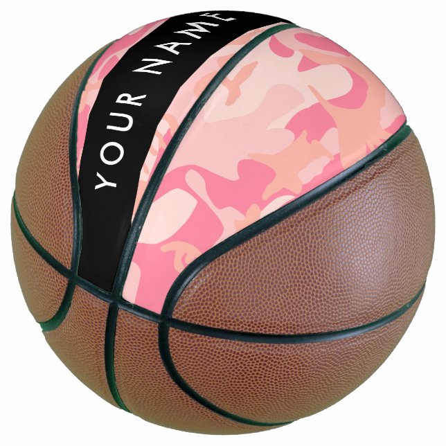 Pink Camouflage Pattern, Your name, Personalise Basketball (Angled)