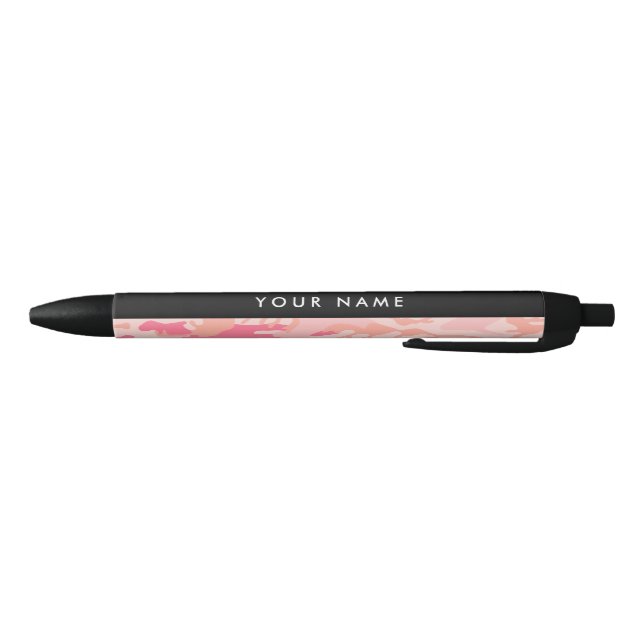 Pink Camouflage Pattern, Your name, Personalise Black Ink Pen (Bottom)