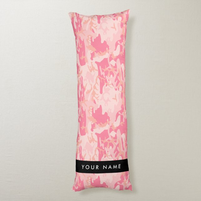 Pink Camouflage Pattern, Your name, Personalise Body Cushion (Back (Vertical))