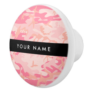 Pink Camouflage Pattern, Your name, Personalise Ceramic Knob