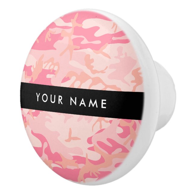 Pink Camouflage Pattern, Your name, Personalise Ceramic Knob (Right)