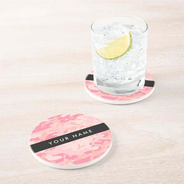 Pink Camouflage Pattern, Your name, Personalise Coaster (Side)