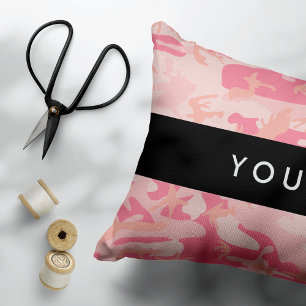 Pink Camouflage Pattern, Your name, Personalise Decorative Cushion