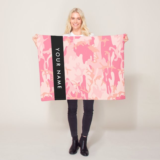 Pink Camouflage Pattern, Your name, Personalise Fleece Blanket (In Situ)