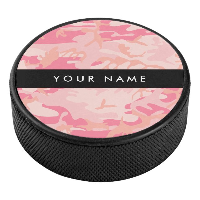 Pink Camouflage Pattern, Your name, Personalise Hockey Puck (3/4)