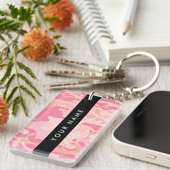 Pink Camouflage Pattern, Your name, Personalise Key Ring (Front Right)