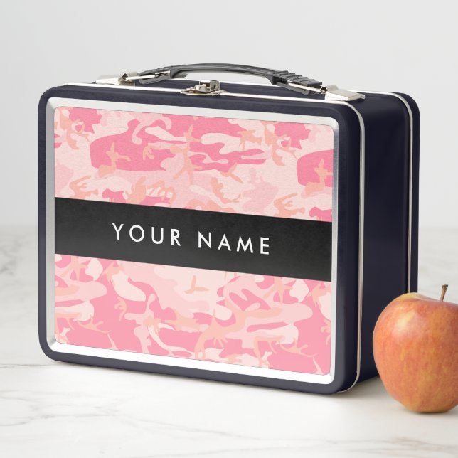 Pink Camouflage Pattern, Your name, Personalise Metal Lunch Box (In Situ)