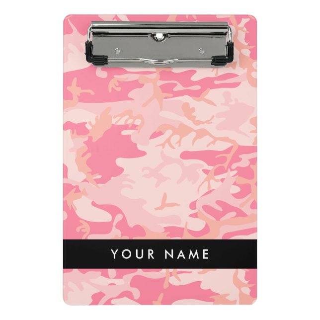 Pink Camouflage Pattern, Your name, Personalise Mini Clipboard (Front)