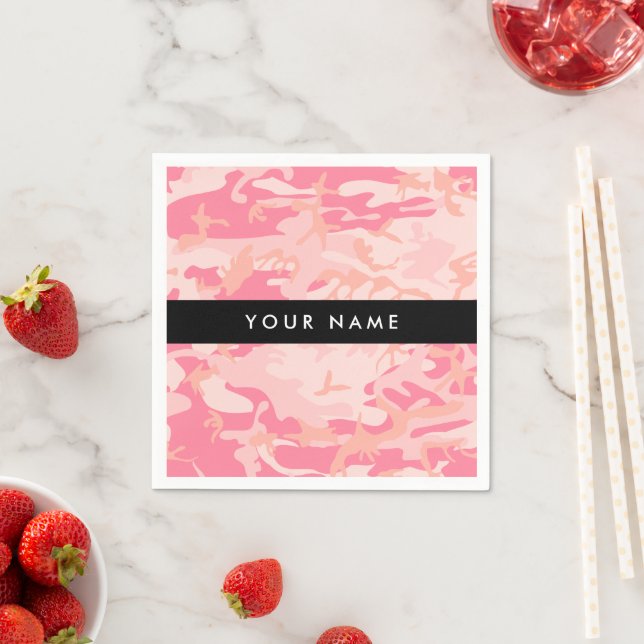 Pink Camouflage Pattern, Your name, Personalise Napkin (Insitu)