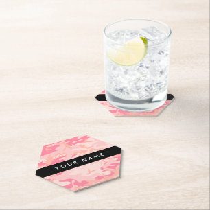 Pink Camouflage Pattern, Your name, Personalise Paper Coaster