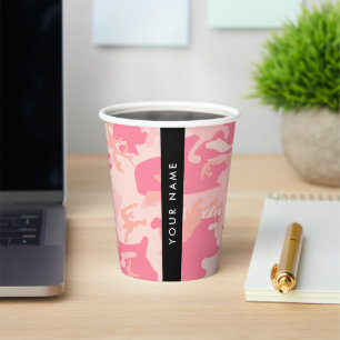 Pink Camouflage Pattern, Your name, Personalise Paper Cups