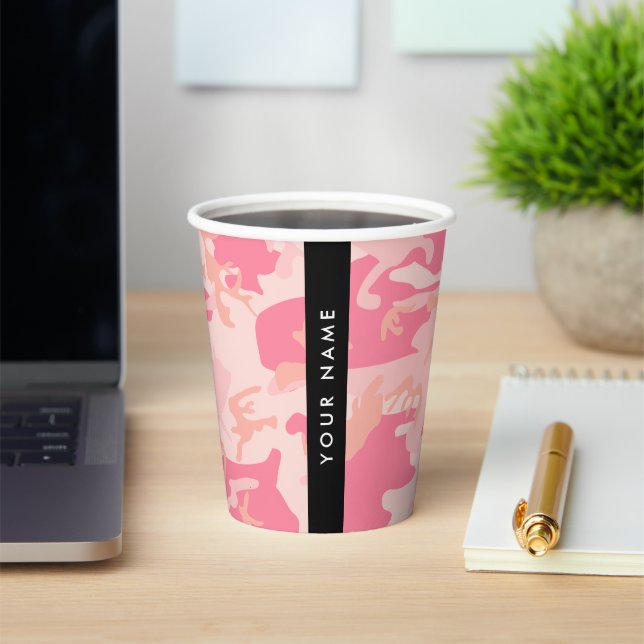 Pink Camouflage Pattern, Your name, Personalise Paper Cups (Insitu)