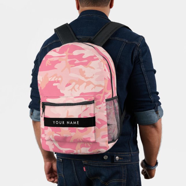 Pink Camouflage Pattern, Your name, Personalise Printed Backpack (Insitu (Model))