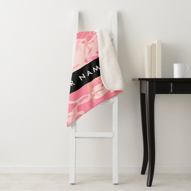 Pink Camouflage Pattern, Your name, Personalise Sherpa Blanket (In Situ)