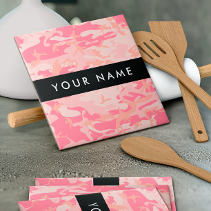 Pink Camouflage Pattern, Your name, Personalise Tile