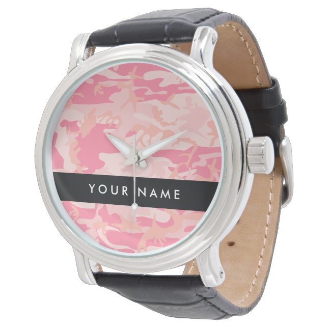 Pink Camouflage Pattern, Your name, Personalise Watch (Angled)