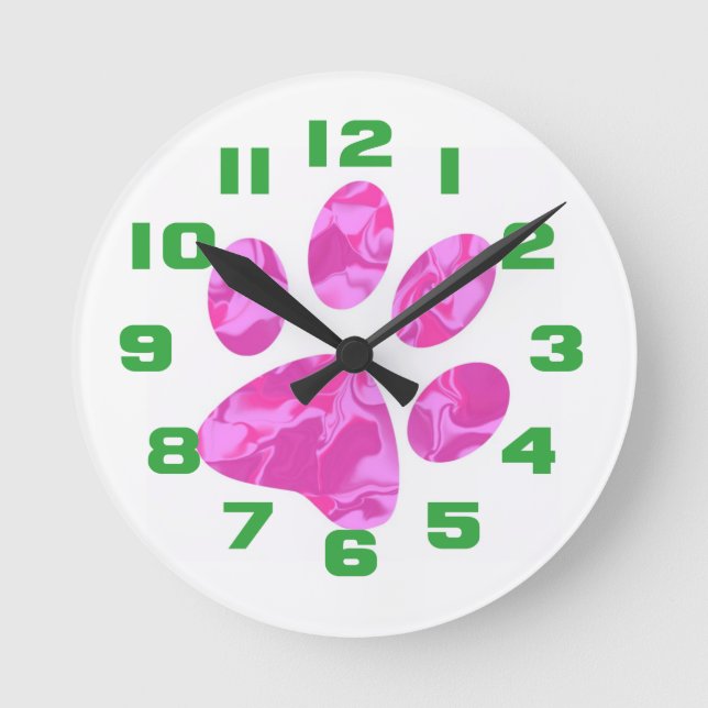 Pink Camouflage Paw Round Clock (Front)