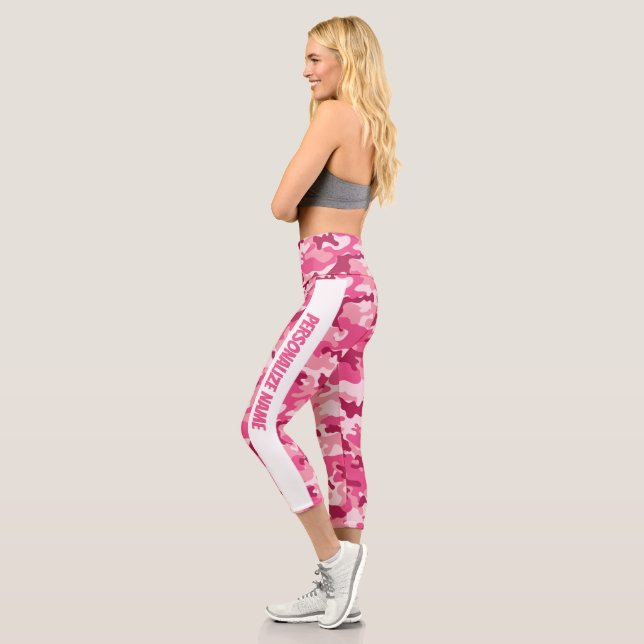 Pink Camouflage PERSONALIZE  Capri Leggings (Left)