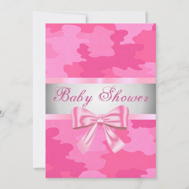 Pink Camouflage Pink Bow Baby Shower Invitation (Front)