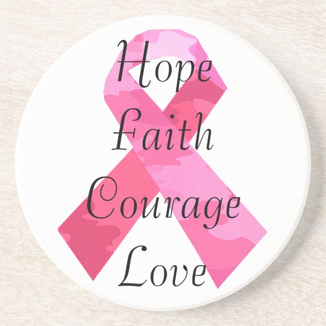 Pink Camouflage Ribbon Faith Coaster (Front)
