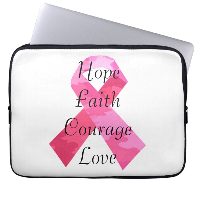 Pink Camouflage Ribbon Faith Laptop Sleeve (Front)