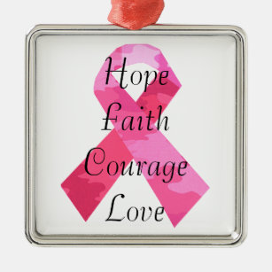 Pink Camouflage Ribbon Faith Square Ornament