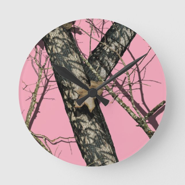 Pink Camouflage Round Clock (Front)