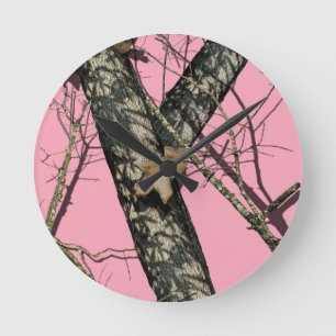 Pink Camouflage Round Clock