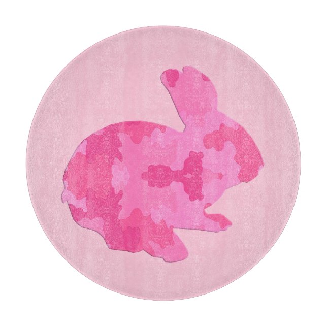 Pink Camouflage Silhouette Bunny Cutting Board (Front)