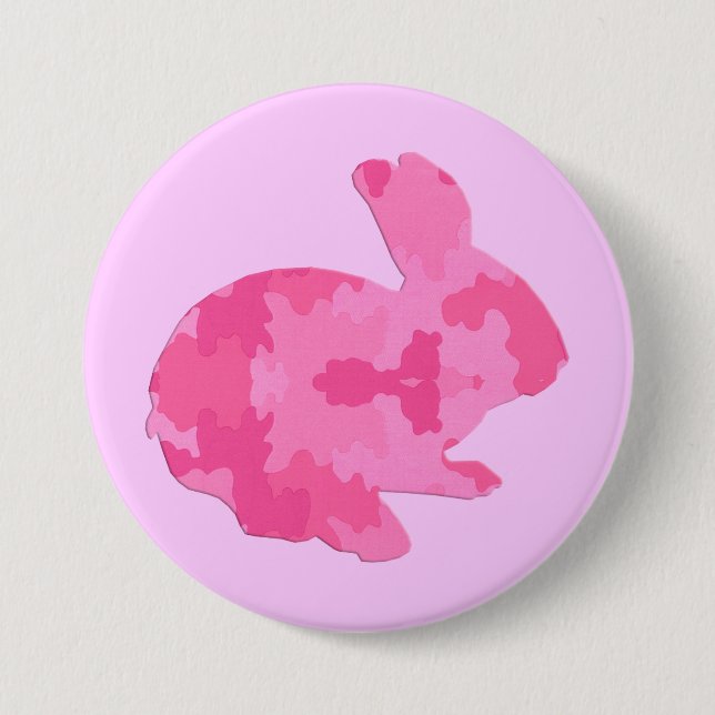 Pink Camouflage Silhouette Easter Bunny Button (Front)