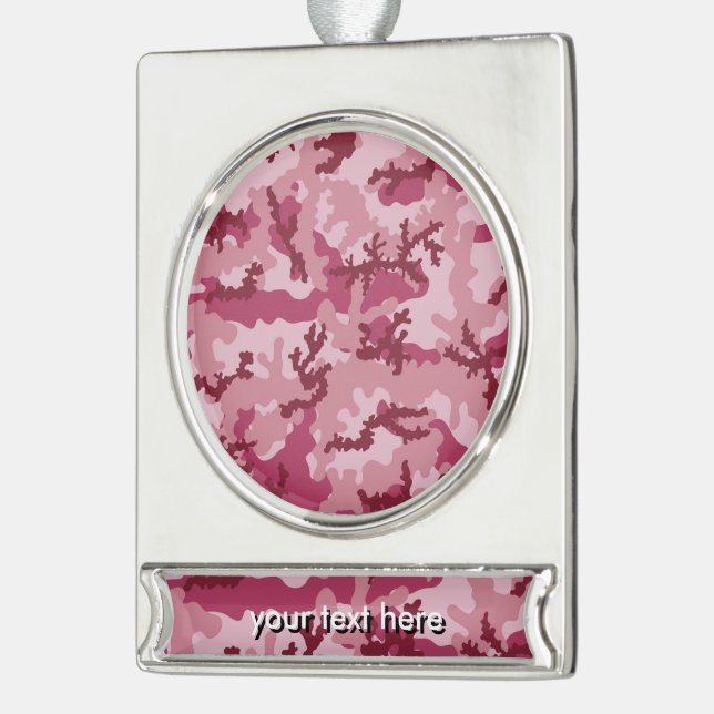 Pink camouflage silver plated banner ornament (Left)