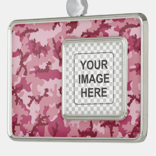 Pink camouflage silver plated framed ornament