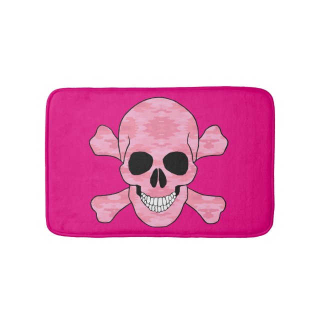 Pink Camouflage Skull And Crossbones Bath Mat (Front)