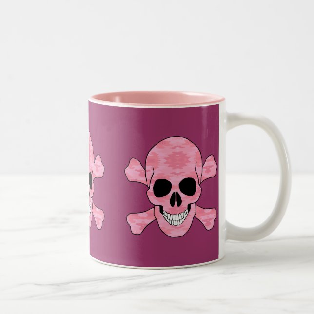 Pink Camouflage Skull And Crossbones Mug (Right)