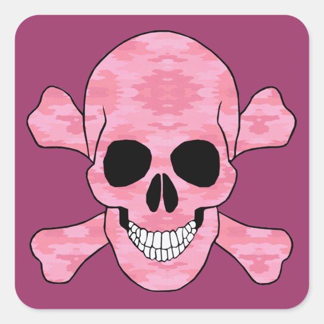 Pink Camouflage Skull And Crossbones Stickers (Front)