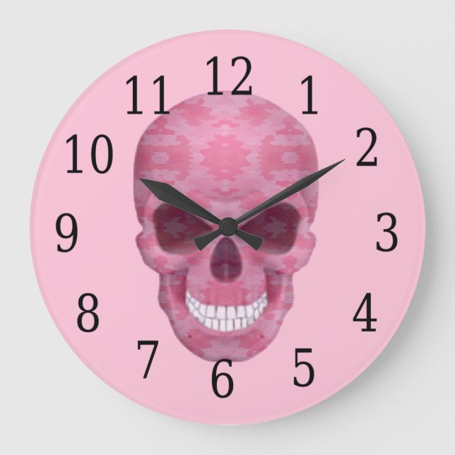 Pink Camouflage Skull Clock (Front)