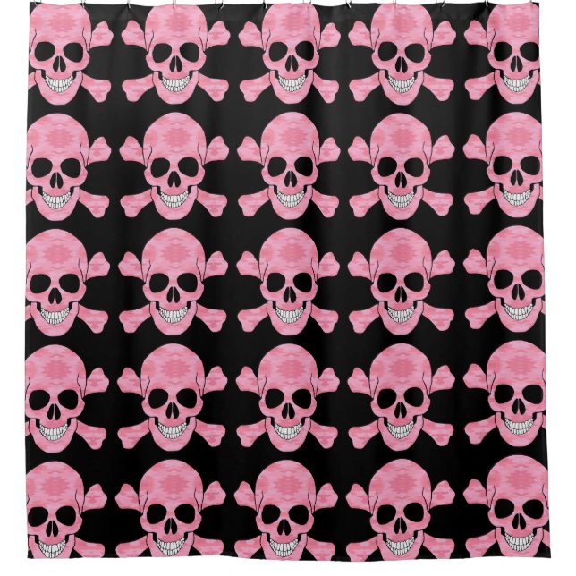Pink Camouflage Skull Crossbones Shower Curtain (Front)