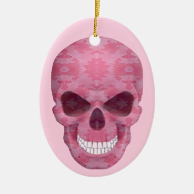 Pink Camouflage Skull Oval Ornament (Front)