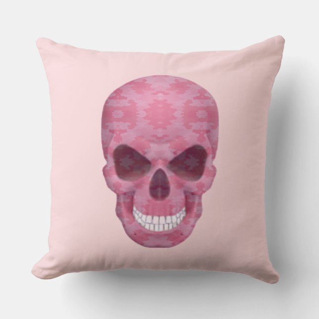Pink Camouflage Skull Throw Pillow (Front)