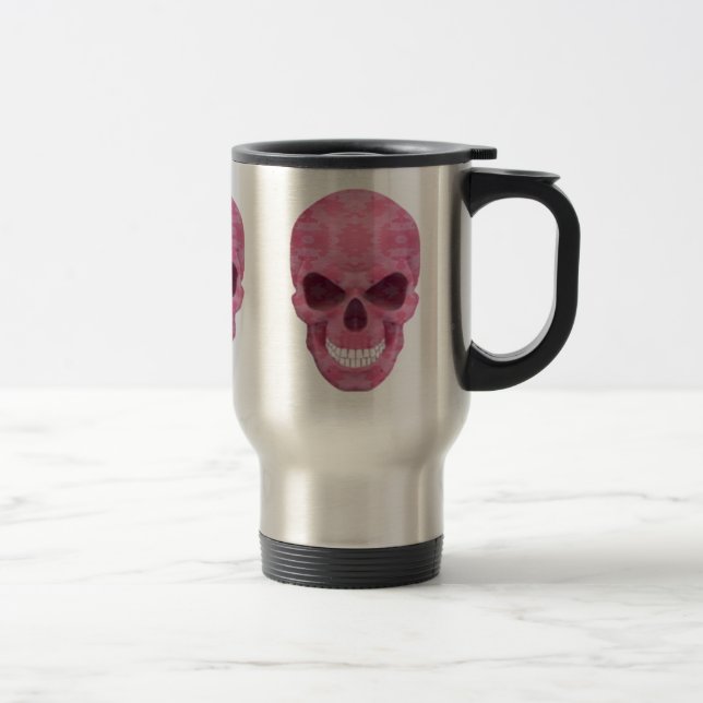 Pink Camouflage Skull Travel Mug (Right)