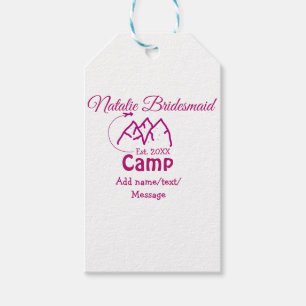Pink camp bridesmaid add name date year bacheloret gift tags