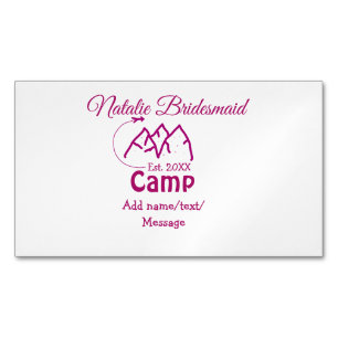 Pink camp bridesmaid add name date year bacheloret magnetic business card