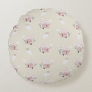 Pink Camper Earthy Pattern  Round Cushion