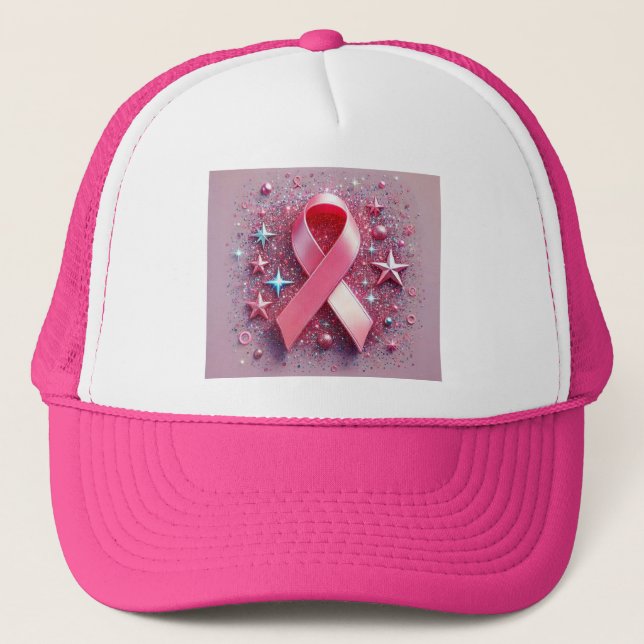 Pink cancer awareness trucker hat! hat (Front)