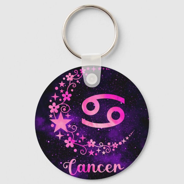 Pink Cancer Zodiac Keyring (Front)